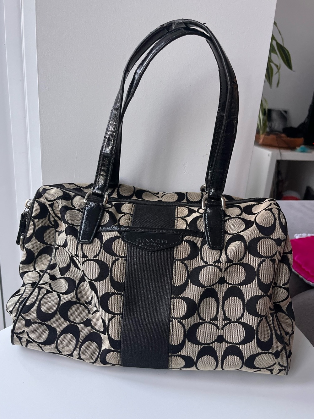 Coach Signature Stripe Nancy Satchel